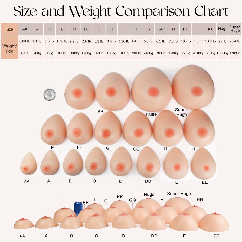 Vollence D Cup 1000g Silicone Breast Forms Fake Boobs for Mastectomy Transgender Cosplay - Nude - Image 5