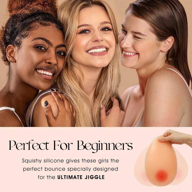 Vollence D Cup 1000g Silicone Breast Forms Fake Boobs for Mastectomy Transgender Cosplay - Nude - Image 3