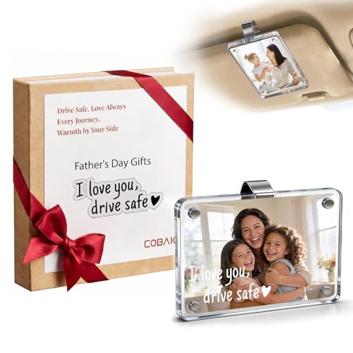 CoBak 1 Pack Acrylic Car Photo Holder Magnetic Personalized Car Visor Clip Fathers Day Gifts for Dad Car Accessories Car Decor for Men Him to Display Family Personal Photos - Image 1