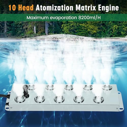 Beendou Ultrasonic Mist Maker Fogger 10 Head(8400ml/H),110V 350W Power Water Proof Ultrasonic Mister,Ultrasonic Fogger Humidifier with Float,for Vegetable Preservation,Landscape,Halloween Atmosphere - Image 2