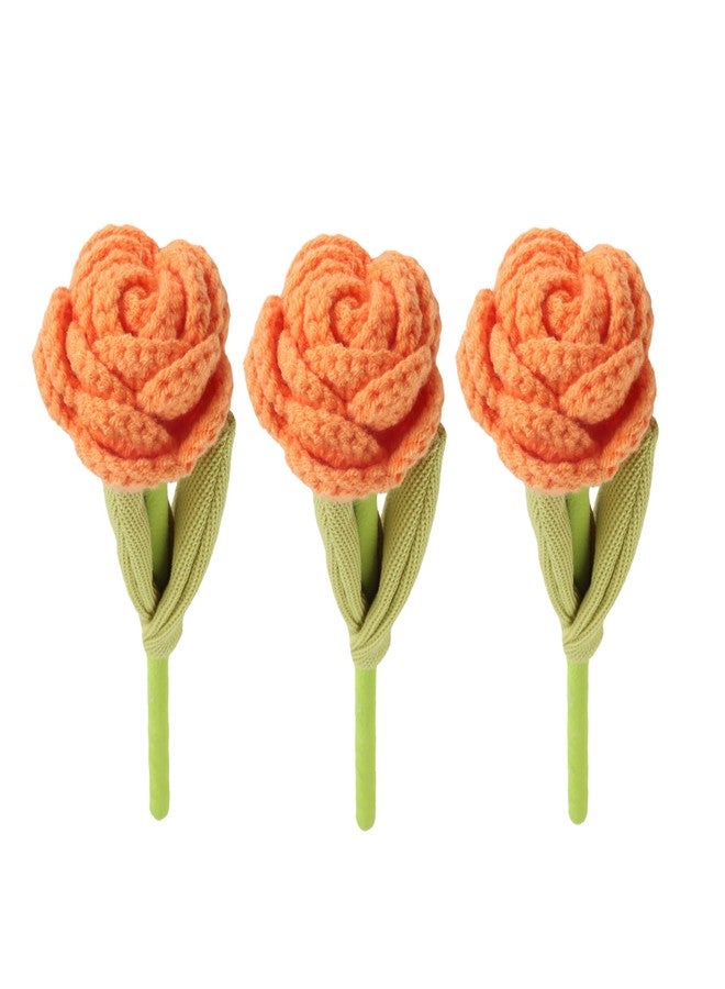 Kexinglu 3Pcs Orange Handmade Crochet Artificial Flowers, 9" Knitted Fake Flower for Home Kitchen Wedding Table Decor - Image 1