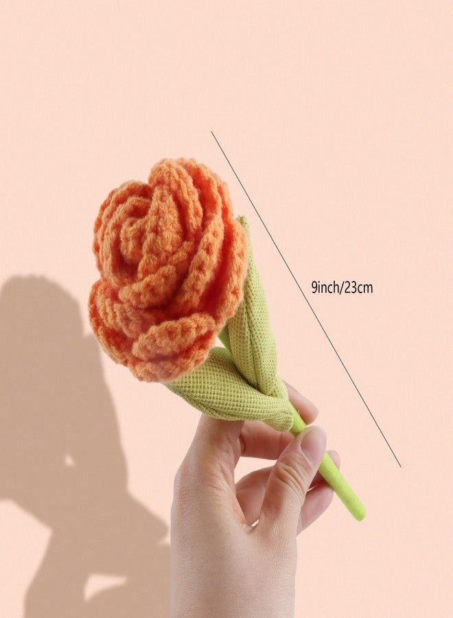 Kexinglu 3Pcs Orange Handmade Crochet Artificial Flowers, 9" Knitted Fake Flower for Home Kitchen Wedding Table Decor - Image 2
