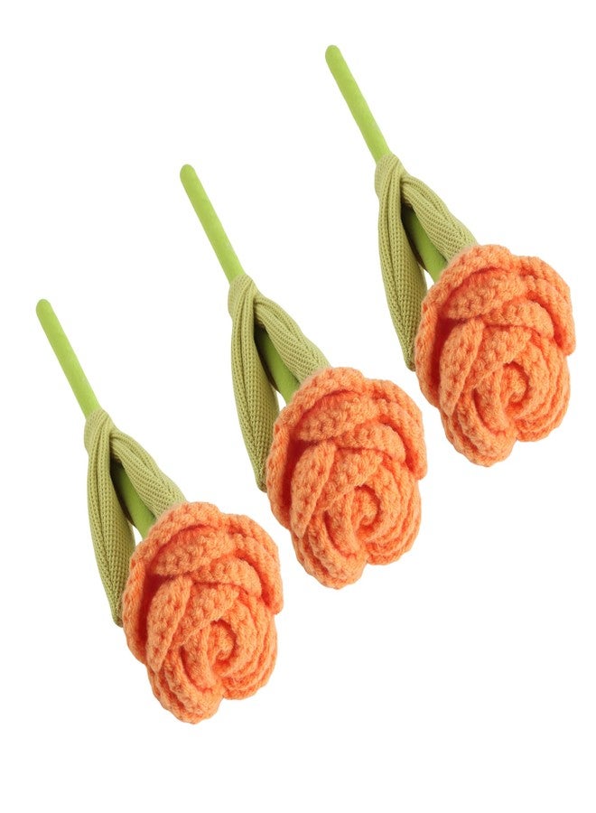 Kexinglu 3Pcs Orange Handmade Crochet Artificial Flowers, 9" Knitted Fake Flower for Home Kitchen Wedding Table Decor - Image 5