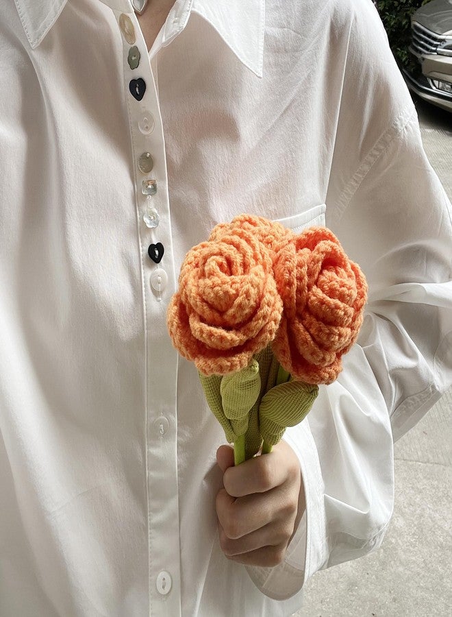 Kexinglu 3Pcs Orange Handmade Crochet Artificial Flowers, 9" Knitted Fake Flower for Home Kitchen Wedding Table Decor - Image 3