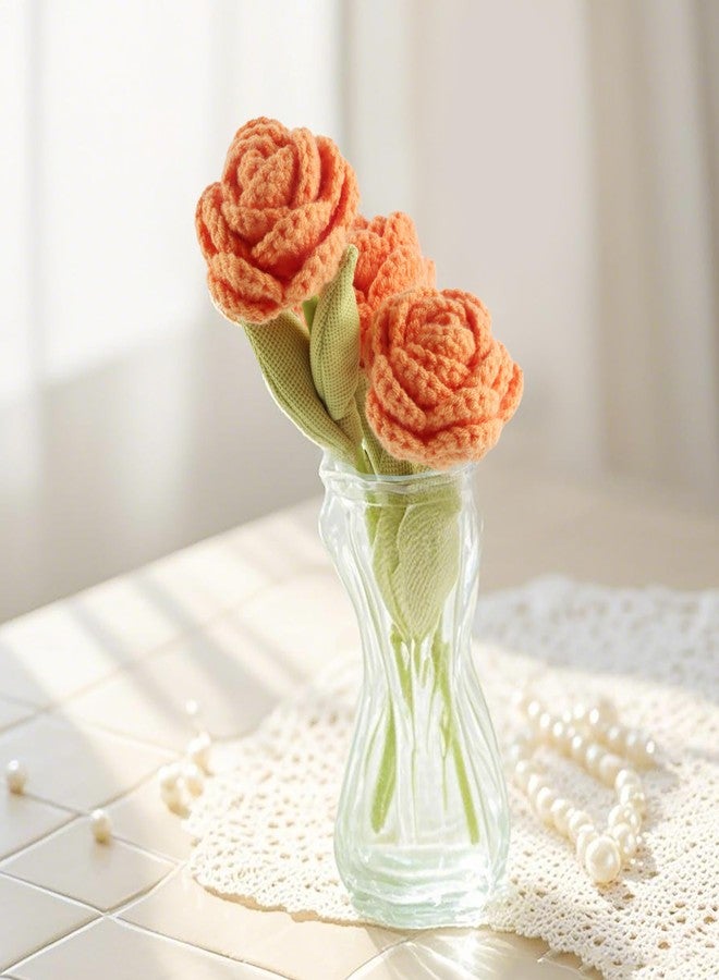 Kexinglu 3Pcs Orange Handmade Crochet Artificial Flowers, 9" Knitted Fake Flower for Home Kitchen Wedding Table Decor - Image 4