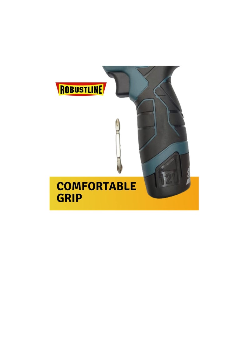 ROBUSTLINE Robustline Drill Machine Cordless - 12V, Precise Control Drilling (1 Extra Battery & 1 Screw Bit Free), 1 Year Warranty  - Image 2