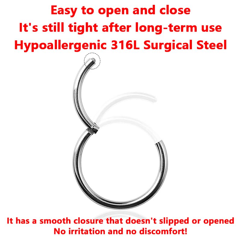 AMASIS 3Pcs 20G Silver Nose Rings Hoop for Women Men,Hypoallergenic 316l Surgical Steel Hinged Clicker Segment Nose Rings Hoop Helix Cartilage Daith Tragus Sleeper Earrings Real Body Piercing Jewelry Diameter 6mm 8mm 10mm - Image 4