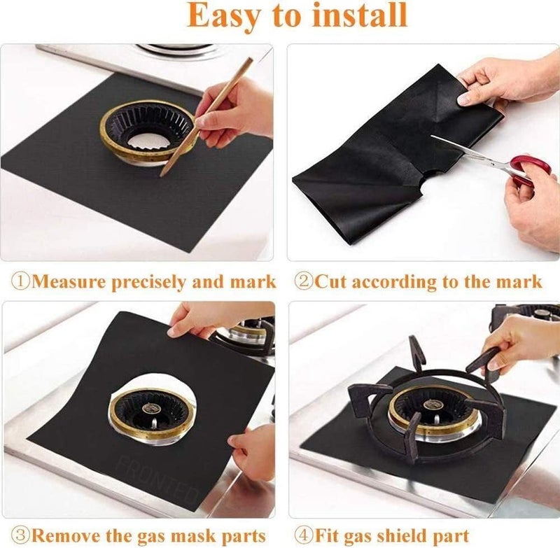 FRONTED FRONTED Gas Stove Burner Liners 03mm NonStick Reusable Gas Range Protectors Stove Top Covers for Gas Burners HeatResistantDouble Thickness Dishwasher Safe 106x106 8 PCSBlack  - Image 5