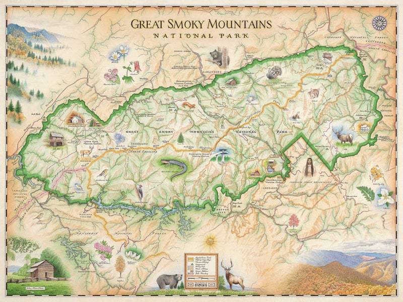 Xplorer Maps Great Smoky Mountain National Park Hand-Drawn Map – 24x18 Vintage-Style Lithographic Print – Made in USA - Image 1