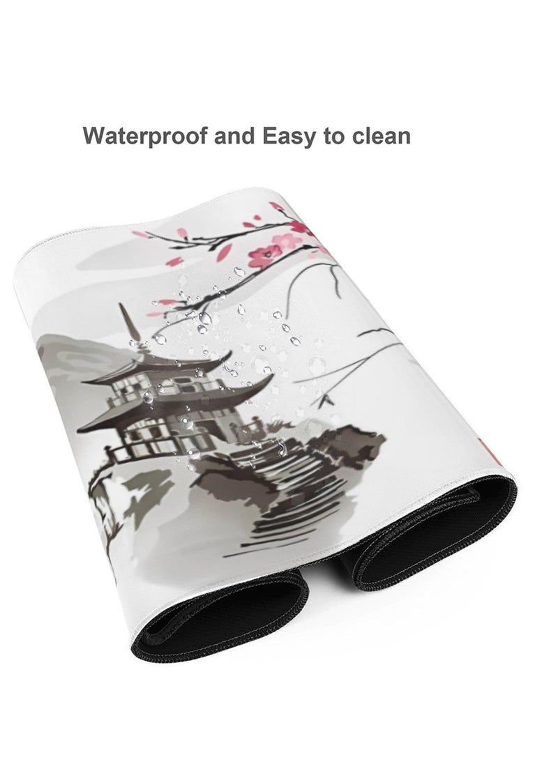 Milatech - Milatech Gaming Mouse Pad XL Japanese Pagoda and Cherry Blossom Branch Oversized Mouse Pad Desk Mat Mouse Pad with Stitched Edges Long Non-Slip Rubber Base 80x30cm - Image 1