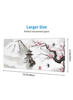 Milatech Milatech Gaming Mouse Pad XL Japanese Pagoda and Cherry Blossom Branch Oversized Mouse Pad Desk Mat Mouse Pad with Stitched Edges Long Non-Slip Rubber Base 80x30cm  - Image 4