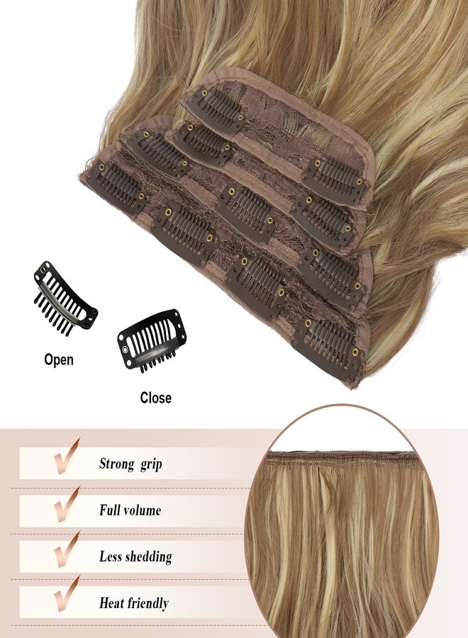 FESHFEN Clip in Hair Extensions - 4 PCS Long Wavy Thick Clip in Hairpieces Full Head Natural Soft Synthetic Hair Extension for Women, Bahama Beige 20 Inch - Image 4