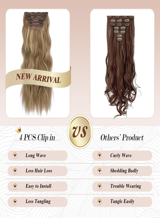 FESHFEN Clip in Hair Extensions - 4 PCS Long Wavy Thick Clip in Hairpieces Full Head Natural Soft Synthetic Hair Extension for Women, Bahama Beige 20 Inch - Image 5