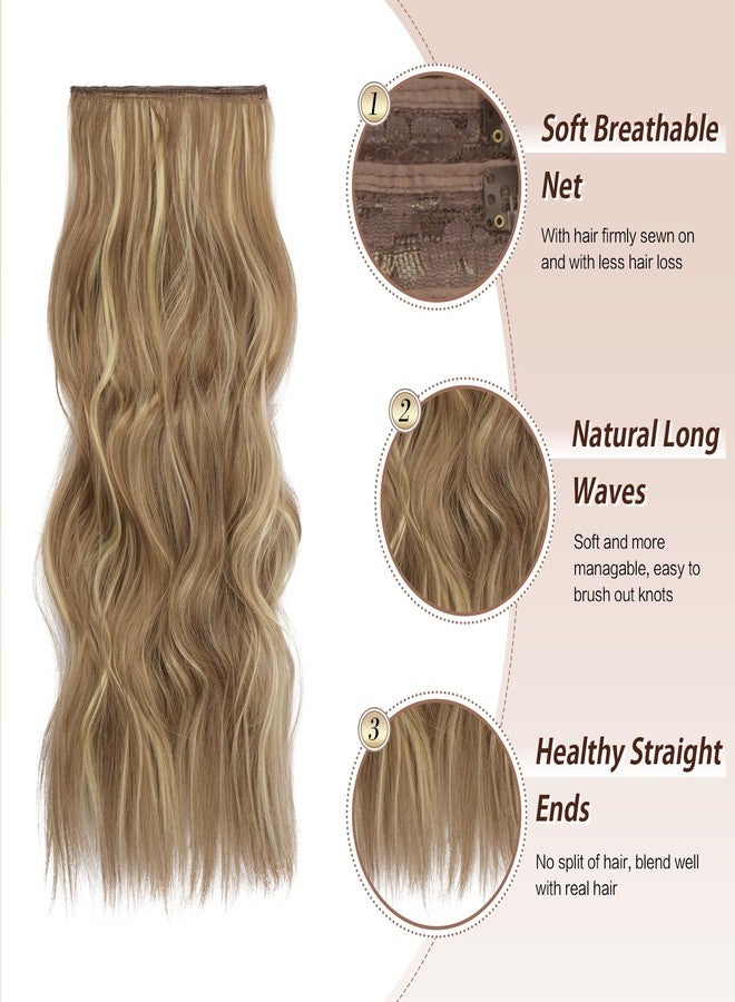 FESHFEN Clip in Hair Extensions - 4 PCS Long Wavy Thick Clip in Hairpieces Full Head Natural Soft Synthetic Hair Extension for Women, Bahama Beige 20 Inch - Image 3