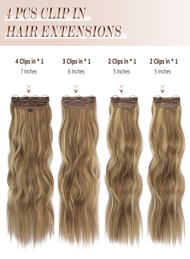 FESHFEN Clip in Hair Extensions - 4 PCS Long Wavy Thick Clip in Hairpieces Full Head Natural Soft Synthetic Hair Extension for Women, Bahama Beige 20 Inch - Image 2