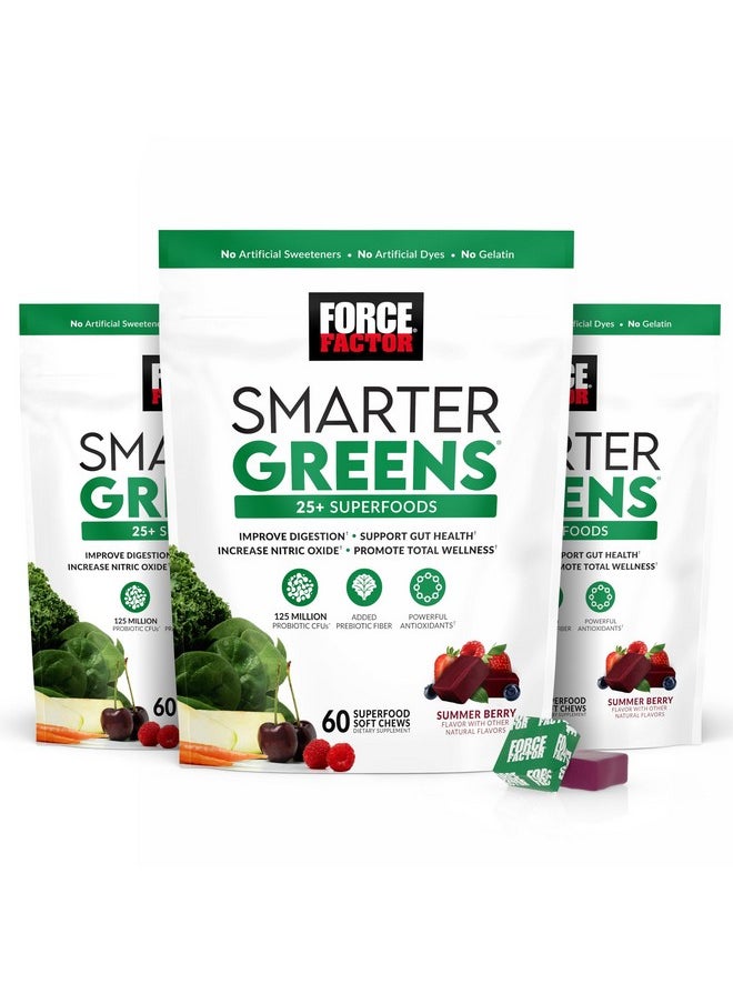 Force Factor FORCE FACTOR Smarter Greens Superfood Chews, 3-Pack, Greens and Superfoods with Probiotics, Antioxidants, and Fiber, Greens Supplement to Support Digestion, Nitric Oxide, and Energy, 180 Chews  - Image 1