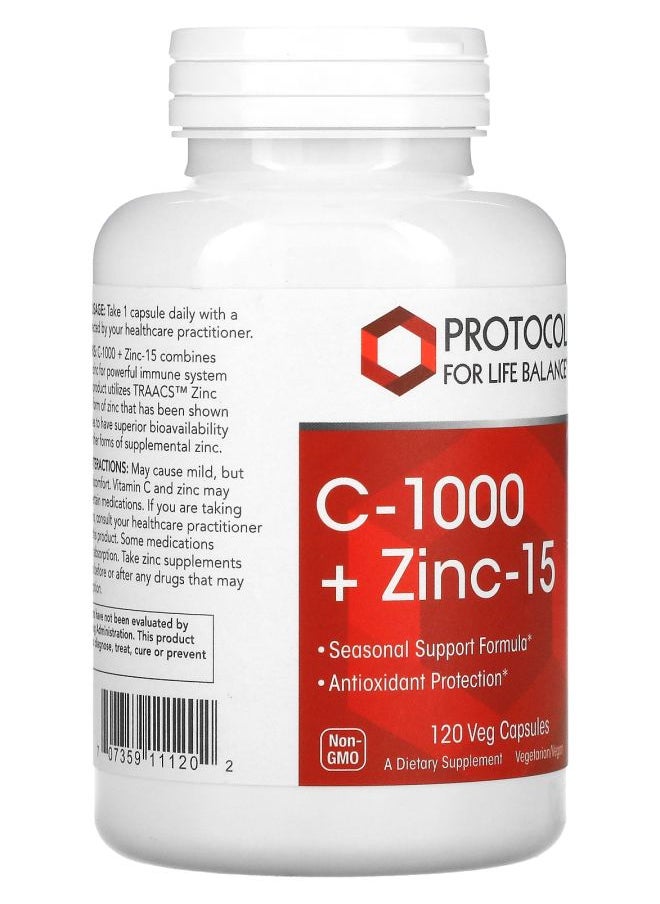 Protocol For Life Balance C-1000 + Zinc-15 120 Veg Capsules  - Image 2