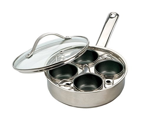 RSVP International RSVP International Endurance Egg Poacher Set for 4 Eggs  Glass Lid with Steam Vent  Perfectly Poached Eggs  Includes NonStick Poaching Insert  Dishwasher Safe 