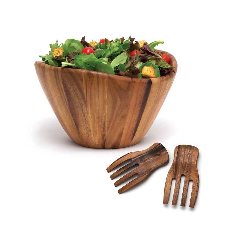 Lipper International Acacia Wave Bowl with Salad Hands - Image 2