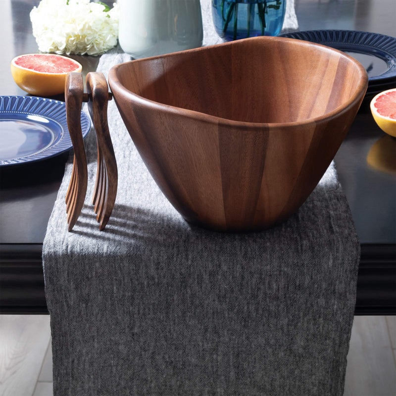 Lipper International Acacia Wave Bowl with Salad Hands - Image 5