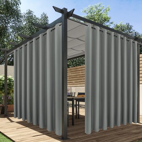 HolidayIdeas Extra Wide Outdoor Curtains for Patio Waterproof, 2 Panels - 110 x 84 Inch - Privacy & Light Filtering Curtains Grommet Outside Curtains for Porch, Gazebo, Pergola, Backyard (Grey) - Image 1