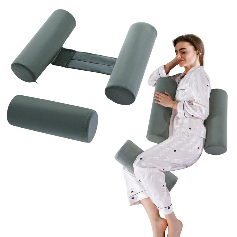 وسادة جسم هومبيس مع مجموعة وسادة للركبة لمستخدمي النوم الجانبي دعم الذاكرة المدرب للنوم على الجانب وسادة أسطوانة للتنفس والنوم الأفضل رمادي