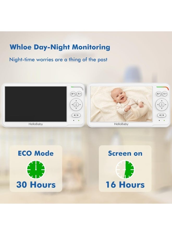 هالو بيبي جهاز مراقبة الأطفال HelloBaby بشاشة IPS مقاس 6 بوصات، أول جهاز في العالم، بطارية تدوم 30 ساعة، آمن بدون واي فاي، كاميرا فيديو متحركة مع رؤية ليلية، خاصية VOX، اتصال ثنائي الاتجاه، مدى يصل إلى 1000 قدم. - Image 5
