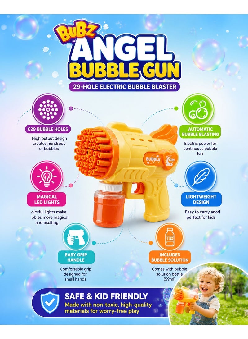 BUBZ Angel Bubble Gun Electric for Kids 29 Hole Automatic Bubble Blaster Toy with Magical LED Lights High Output Bubble Machine for Toddlers Boys Girls Outdoor Summer Garden Beach Party Birthday Fun Includes Bubble Solution 3+ Years - Image 2
