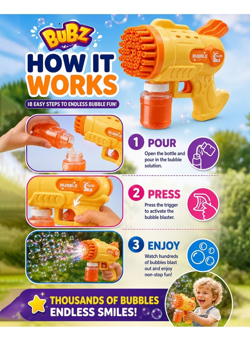 BUBZ Angel Bubble Gun Electric for Kids 29 Hole Automatic Bubble Blaster Toy with Magical LED Lights High Output Bubble Machine for Toddlers Boys Girls Outdoor Summer Garden Beach Party Birthday Fun Includes Bubble Solution 3+ Years - Image 3