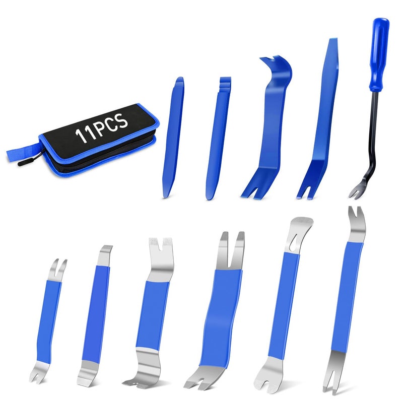 GOOACC 11PCS Trim Removal Tool Kit, Metal & Nylon Pry Tools Set for Car Door Panel, Dashboard, Audio, Clips, Fastener Remover w/Storage Box â€“ Blue - Image 1