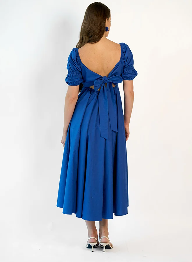 Virgio royal blue VIRGIO 100% Cotton square neck Puff Midi dress for Women | Best Price UAE