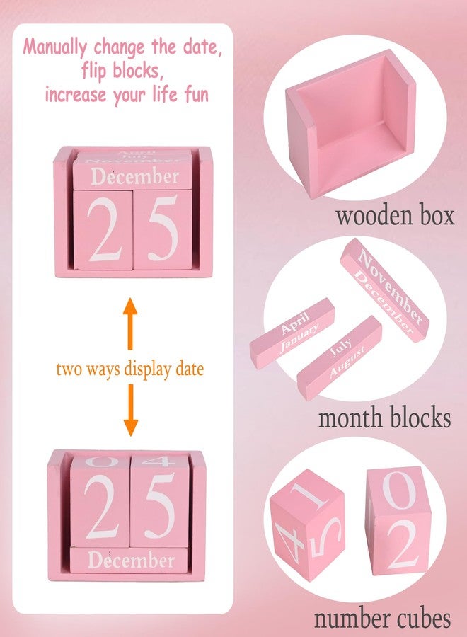 MICKYU Wooden Desk Calendar | Cute Office Desk Accessories Pink Room Decor for Women - Image 2