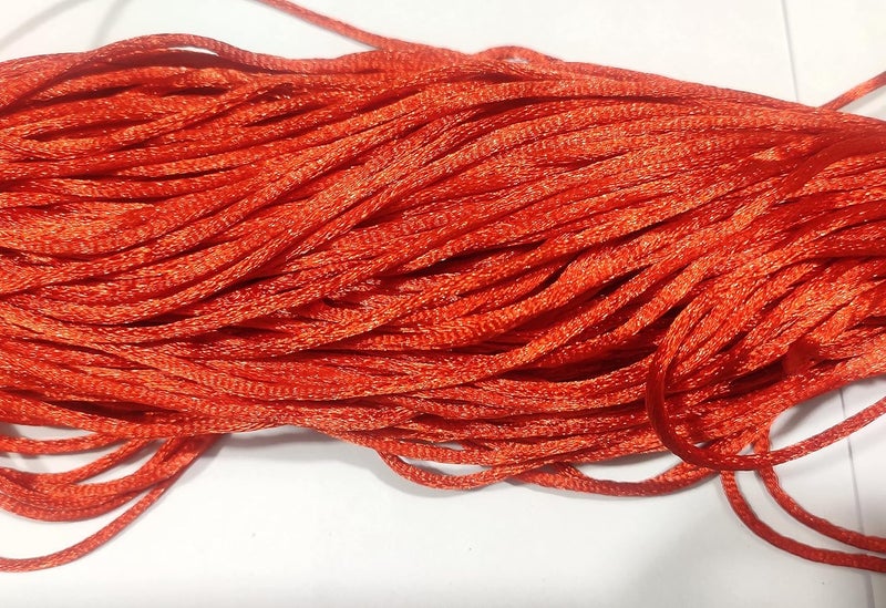 OMX 2.5 MM, 60 to 75 Mtr, Thick Malai Macrame Cord/Malai Dori/Silk Macrame, Bugtail Satin Cord Shamballa Beading Kumihimo String String (Red) - Image 1