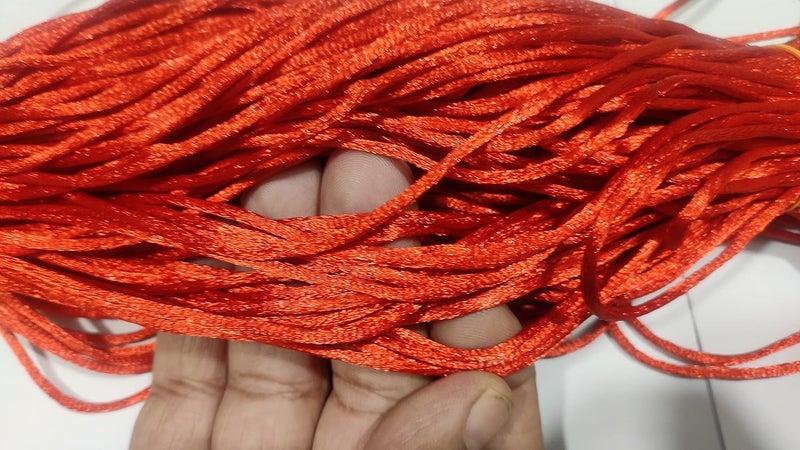 OMX 2.5 MM, 60 to 75 Mtr, Thick Malai Macrame Cord/Malai Dori/Silk Macrame, Bugtail Satin Cord Shamballa Beading Kumihimo String String (Red) - Image 3