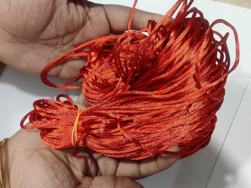 OMX 2.5 MM, 60 to 75 Mtr, Thick Malai Macrame Cord/Malai Dori/Silk Macrame, Bugtail Satin Cord Shamballa Beading Kumihimo String String (Red) - Image 4