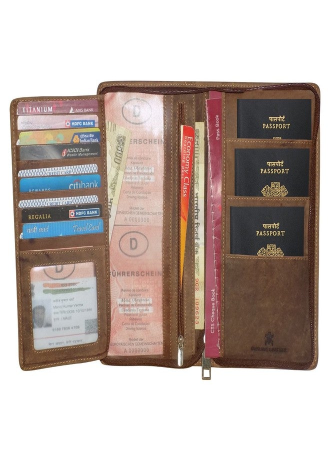 STYLE SHOES Tan Leather Buisness Card Holder Travel Document Holder & Chequebook Holder for 3 Passports For Unisex - Image 2