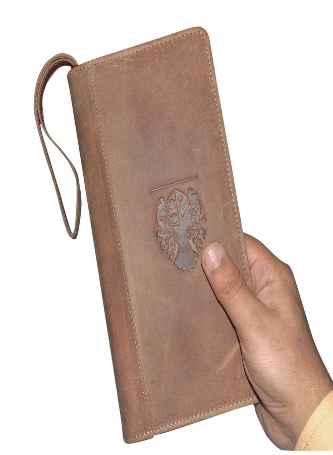 STYLE SHOES Tan Leather Buisness Card Holder Travel Document Holder & Chequebook Holder for 3 Passports For Unisex - Image 4