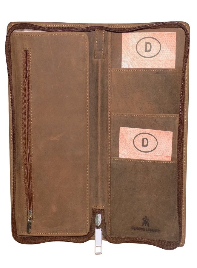 STYLE SHOES Tan Leather Buisness Card Holder Travel Document Holder & Chequebook Holder for 3 Passports For Unisex - Image 3