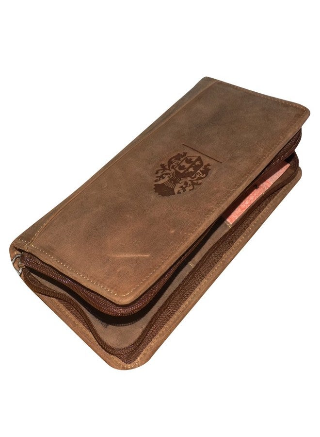 STYLE SHOES Tan Leather Buisness Card Holder Travel Document Holder & Chequebook Holder for 3 Passports For Unisex - Image 5