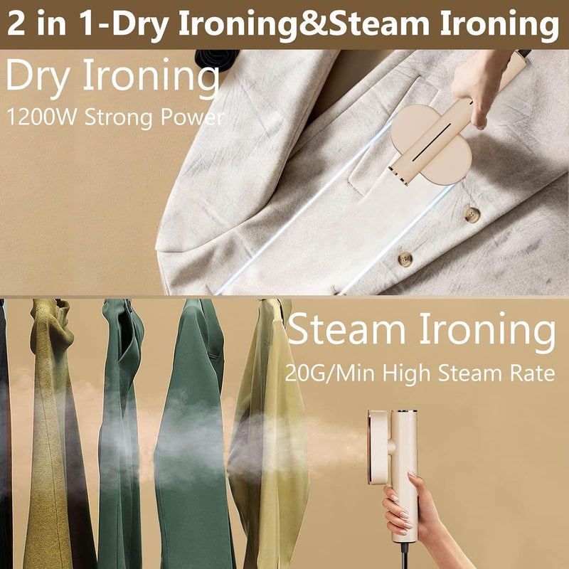 HI-FINE Portable Steamer for Clothes Travel Mini Steamer and Iron Fast 10s Heat-Up, Horizontal and Vertical 1200W Effortless Wrinkle Removal, Garment Steamer and Iron for Travel Office Home (Cream) - Image 5