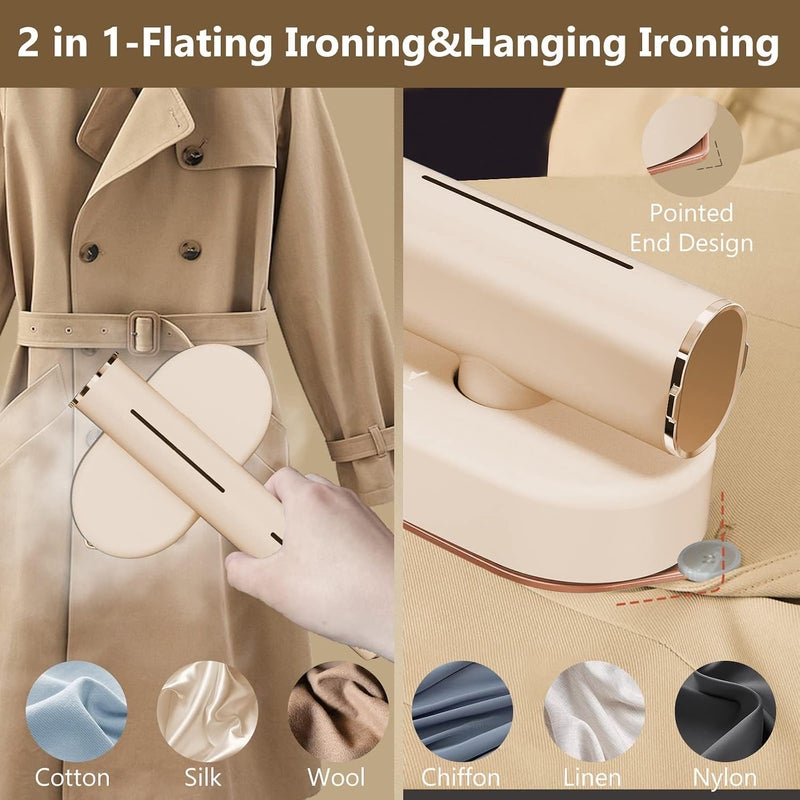 HI-FINE Portable Steamer for Clothes Travel Mini Steamer and Iron Fast 10s Heat-Up, Horizontal and Vertical 1200W Effortless Wrinkle Removal, Garment Steamer and Iron for Travel Office Home (Cream) - Image 4