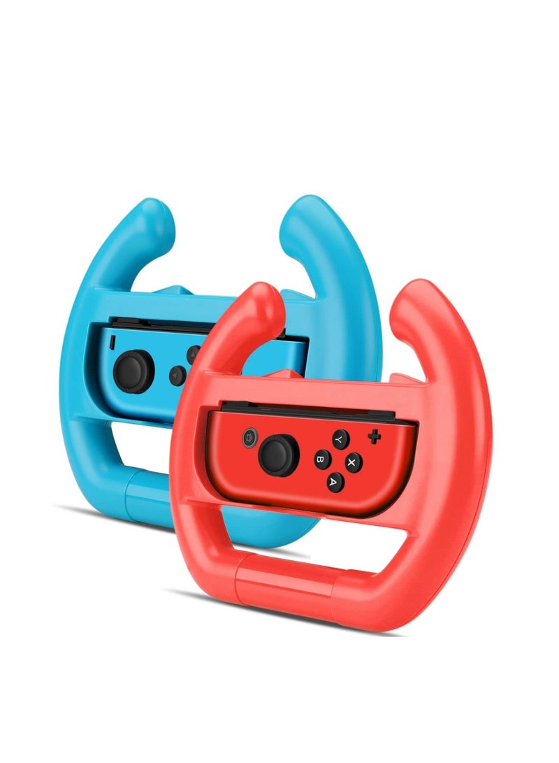 TNP Racing Wheel for Nintendo Switch / Switch OLED Joy-Con Controller (Set of 2 Red + Blue) Racing Steering Wheel Controller Accessory Grip Handle Kit Attachment  - Image 1