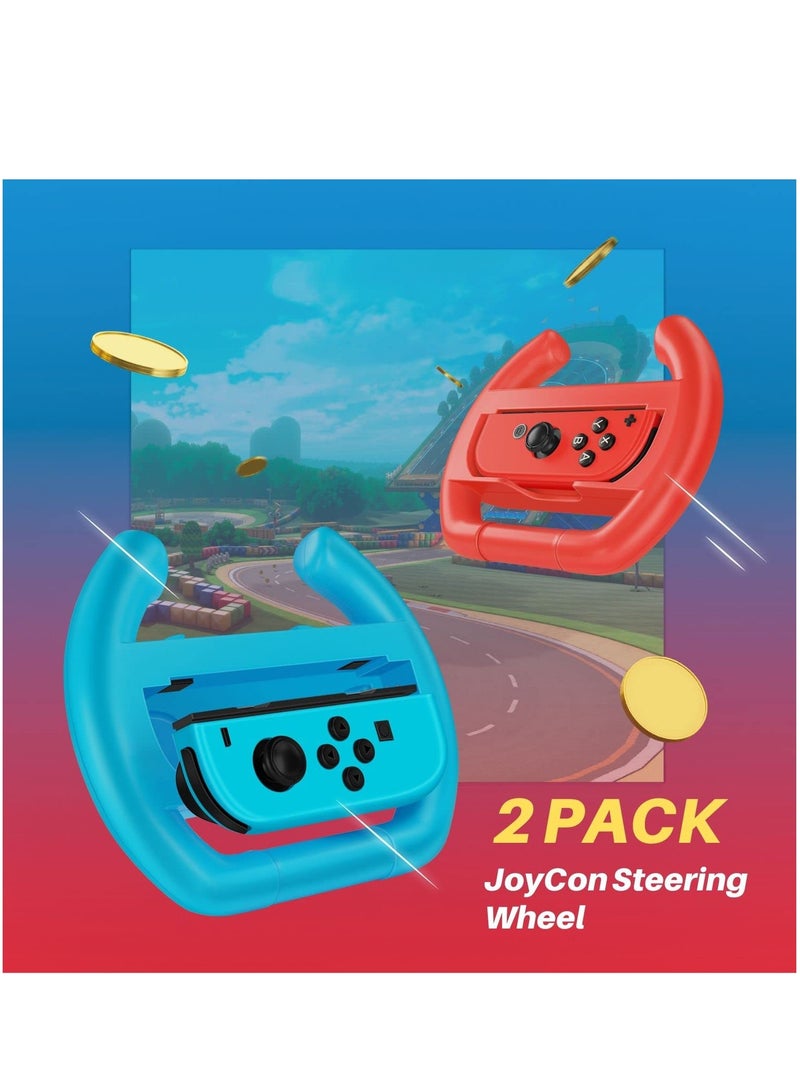 TNP Racing Wheel for Nintendo Switch / Switch OLED Joy-Con Controller (Set of 2 Red + Blue) Racing Steering Wheel Controller Accessory Grip Handle Kit Attachment  - Image 3