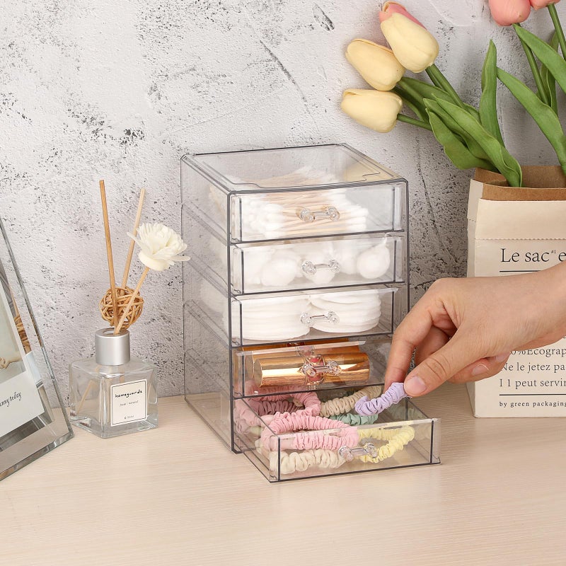 BTSKY Clear Acrylic Storage Organizer with Drawers, 5-Layer Desktop Organizer for Office Essentials, Multi-Purpose Stackable Container for Bathroom Vanity, Desk Makeup Jewelry Container Storage Box - Image 2