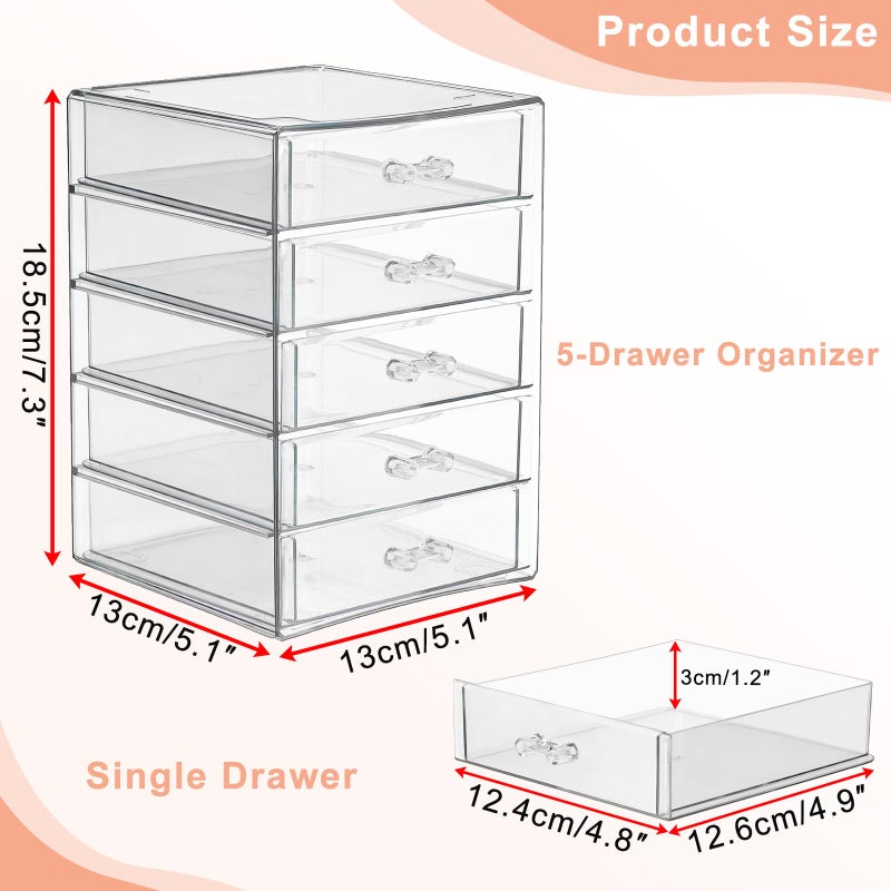 BTSKY Clear Acrylic Storage Organizer with Drawers, 5-Layer Desktop Organizer for Office Essentials, Multi-Purpose Stackable Container for Bathroom Vanity, Desk Makeup Jewelry Container Storage Box - Image 3