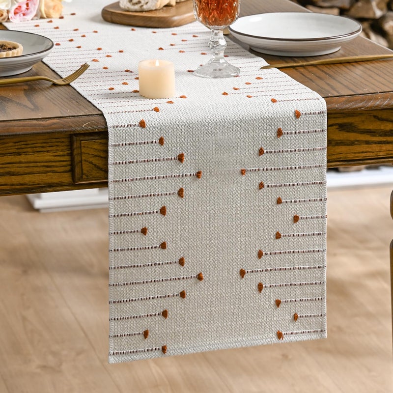 Artoid Mode Caramel Boho Table Runner for Farmhouse RusticSeasonal Holiday Macrame Burlap Kitchen Dining Table Decoration for Home Party Decor 12x72 Inch - Image 2