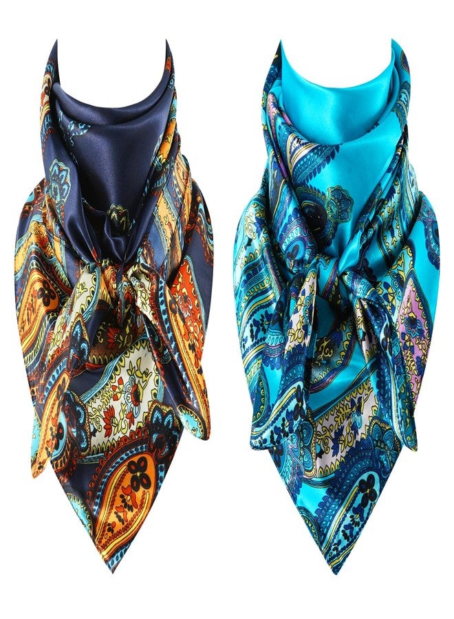 GERINLY Large Silk Bandana Paisley Pattern, 2 Pack Western Scarf for Men, Lightweight Wild Rag for Hair - Image 1