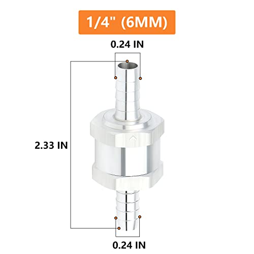 GASHER 5PCS 1/4"(6mm OD) One-Way inline Check Valve 1/4" Fuel Check Valve One Way inline Non Return Diesel Gasoline With 10PCS Hose Clamps - Image 2