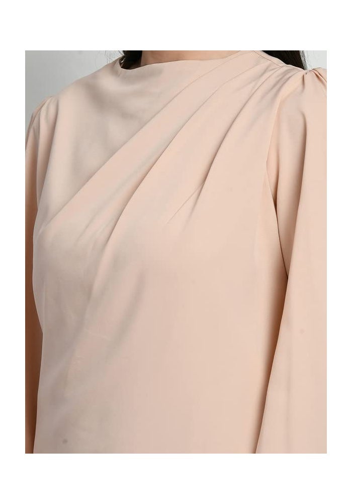 Exude Peach Puffed Sleeve Formal Top for Women - Image 2