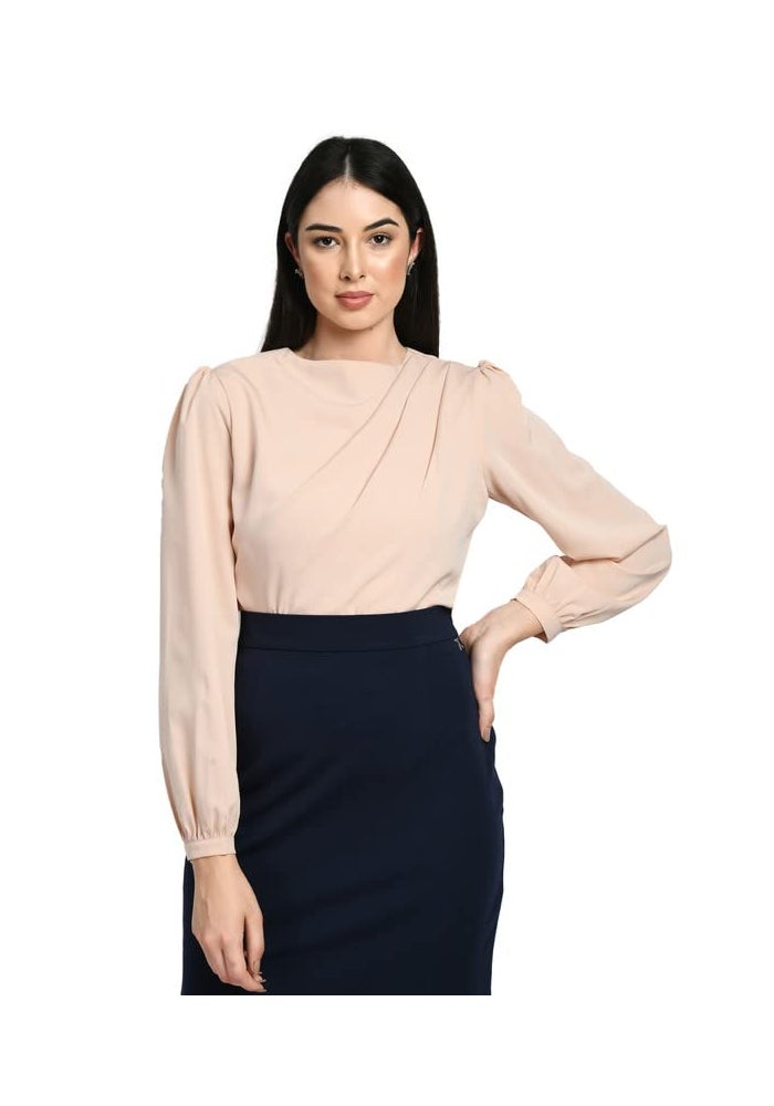 Exude Peach Puffed Sleeve Formal Top for Women - Image 1